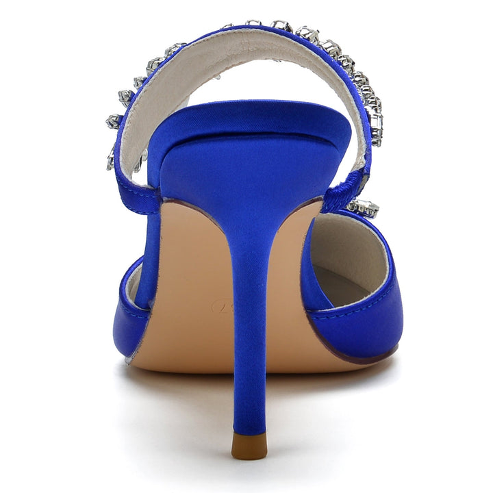 Chaussures de Mariage pour Femmes Mules en Cristal Chaussures de Mariée à Bout Pointu et Boucle à Talon Aiguille