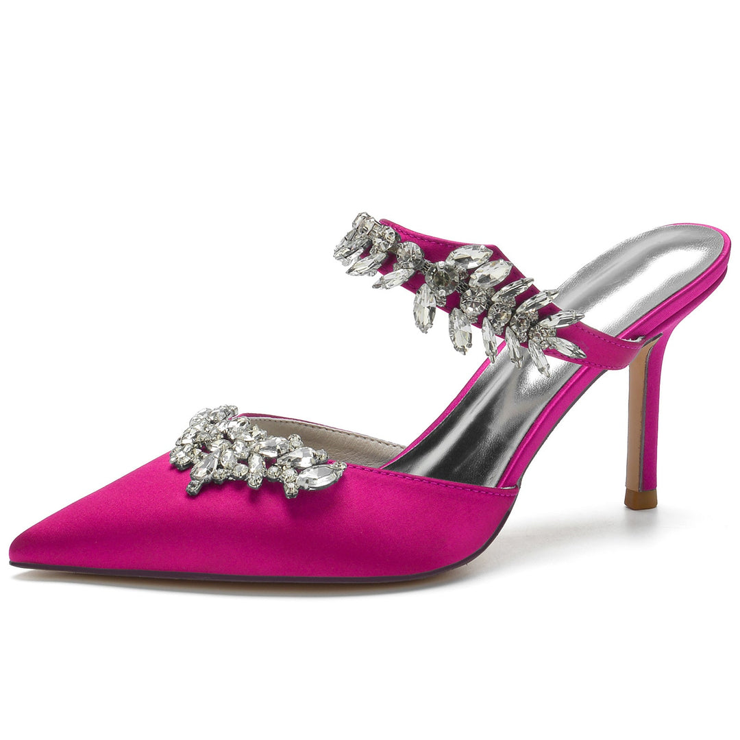 Chaussures de Mariage pour Femmes Mules en Cristal Chaussures de Mariée à Bout Pointu et Boucle à Talon Aiguille
