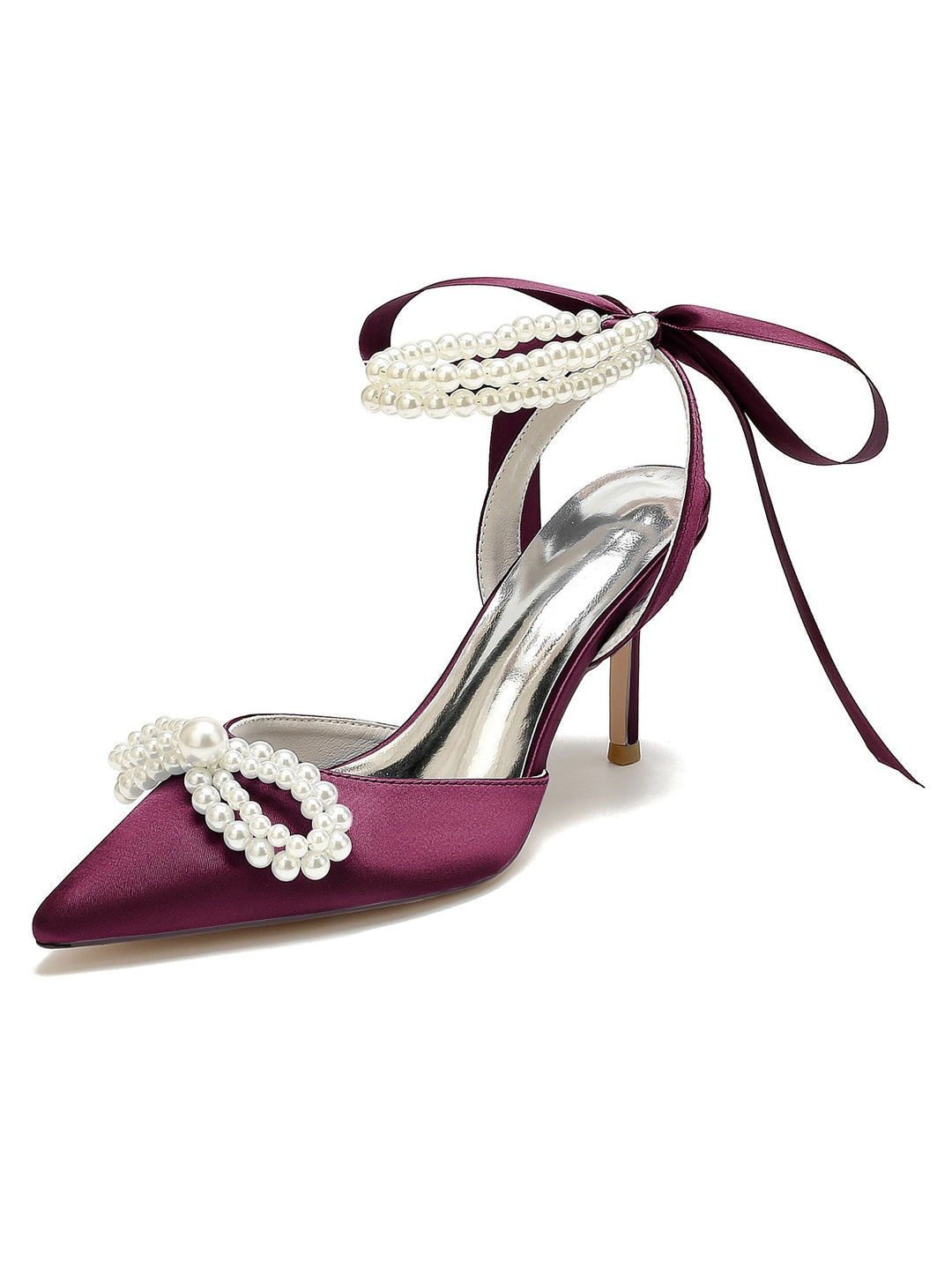 Chaussures de Mariage pour Femmes, Chaussures de Mariée à Talons Hauts et Bout Pointu avec Perles