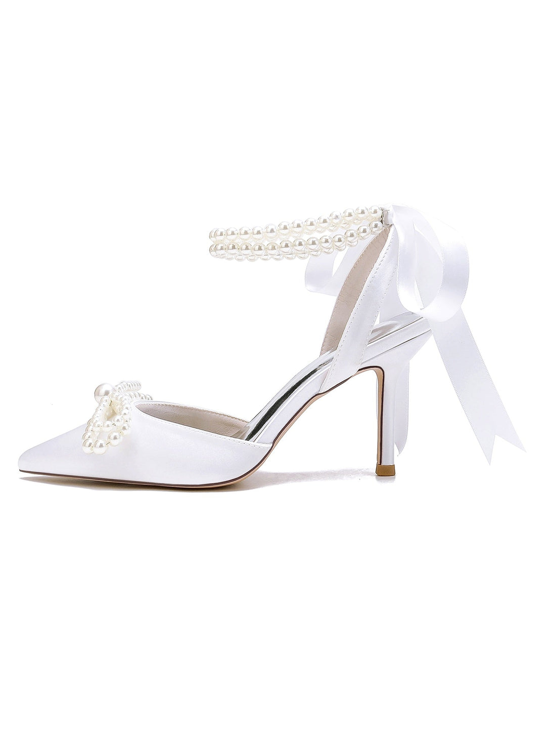 Chaussures de Mariage pour Femmes, Chaussures de Mariée à Talons Hauts et Bout Pointu avec Perles