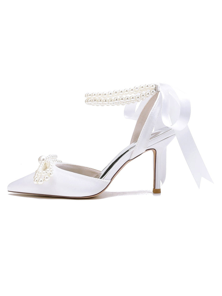 Chaussures de Mariage pour Femmes, Chaussures de Mariée à Talons Hauts et Bout Pointu avec Perles