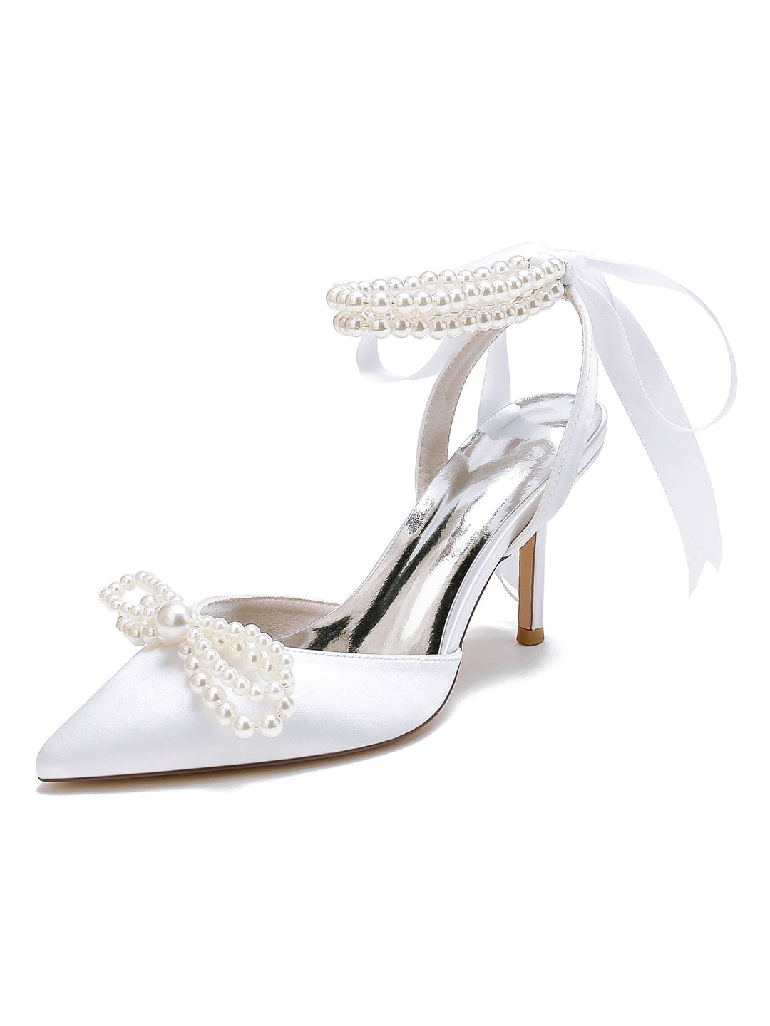 Chaussures de Mariage pour Femmes, Chaussures de Mariée à Talons Hauts et Bout Pointu avec Perles