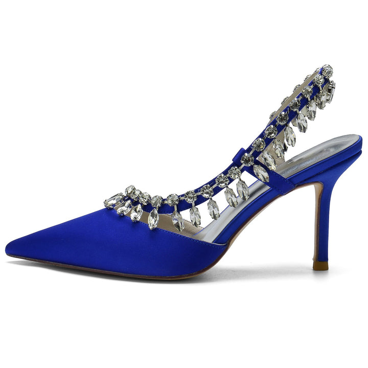 Chaussures de Mariage pour Femmes en Satin de Soie Strass Bout Fermé Chaussures de Mariée à Talons Hauts