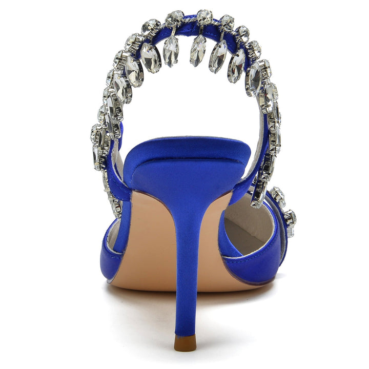 Chaussures de Mariage pour Femmes en Satin de Soie Strass Bout Fermé Chaussures de Mariée à Talons Hauts