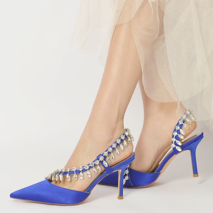 Chaussures de Mariage pour Femmes en Satin de Soie Strass Bout Fermé Chaussures de Mariée à Talons Hauts