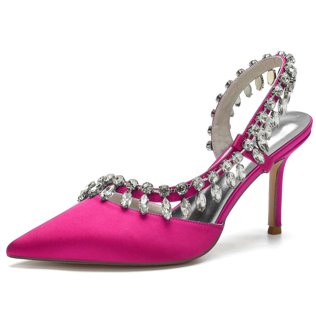 Chaussures de Mariage pour Femmes en Satin de Soie Strass Bout Fermé Chaussures de Mariée à Talons Hauts