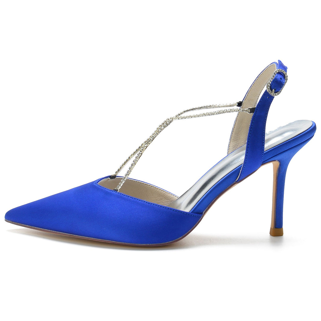 Chaussures de Mariage pour Femmes avec Chaîne en Strass et Bout Pointu et Boucle