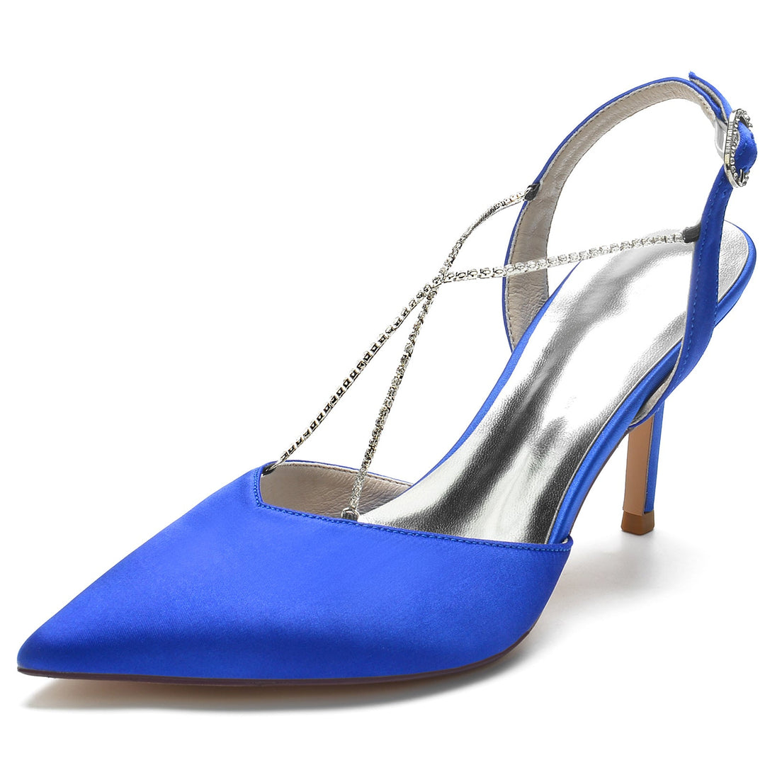 Chaussures de Mariage pour Femmes avec Chaîne en Strass et Bout Pointu et Boucle