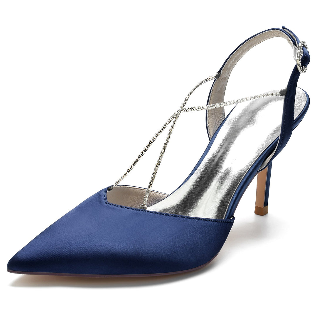 Chaussures de Mariage pour Femmes avec Chaîne en Strass et Bout Pointu et Boucle