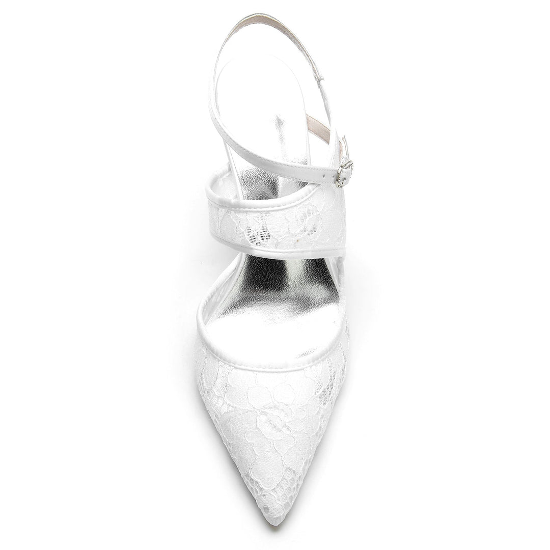 Chaussures de Mariage pour Femmes en Satin de Soie, Dentelle, Maille, Bout Pointu, Boucle, Chaussures de Mariée