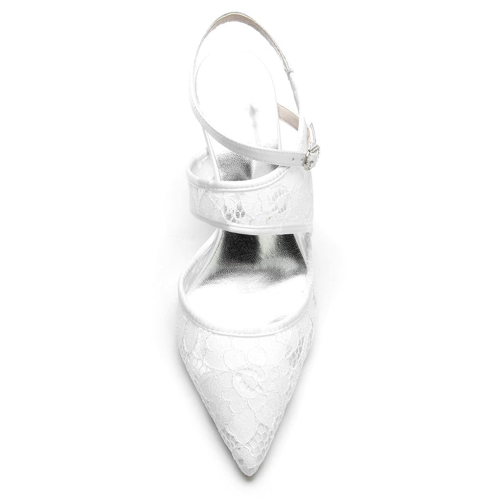 Chaussures de Mariage pour Femmes en Satin de Soie, Dentelle, Maille, Bout Pointu, Boucle, Chaussures de Mariée