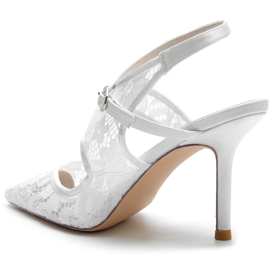 Chaussures de Mariage pour Femmes en Satin de Soie, Dentelle, Maille, Bout Pointu, Boucle, Chaussures de Mariée