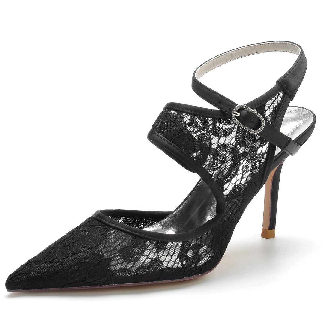 Chaussures de Mariage pour Femmes en Satin de Soie, Dentelle, Maille, Bout Pointu, Boucle, Chaussures de Mariée