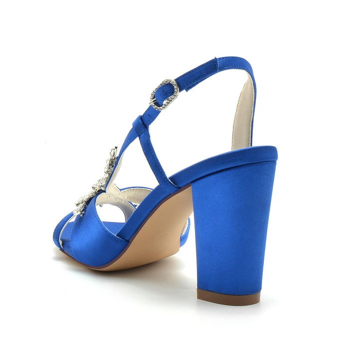 Chaussures de Mariage pour Femmes avec Strass et Bout Ouvert et Boucle à la Cheville