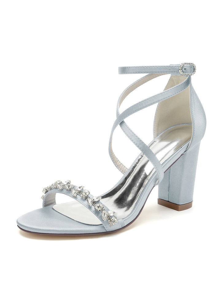 Chaussures de Mariage pour Femmes, Chaussures de Mariée à Talons Hauts et Bout Ouvert avec Strass