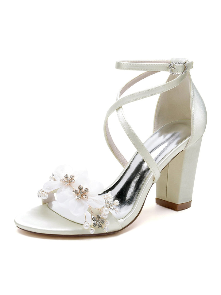 Chaussures de Mariage pour Femmes, Chaussures de Mariée à Talons Hauts et Bout Ouvert avec Strass