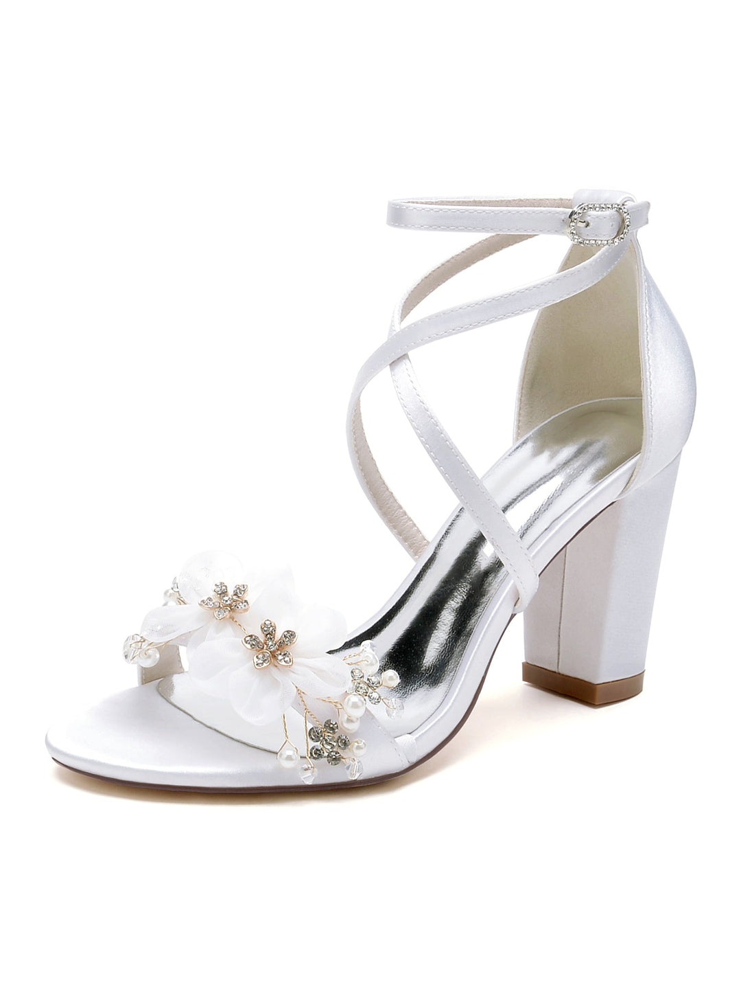 Chaussures de Mariage pour Femmes, Chaussures de Mariée à Talons Hauts et Bout Ouvert avec Strass