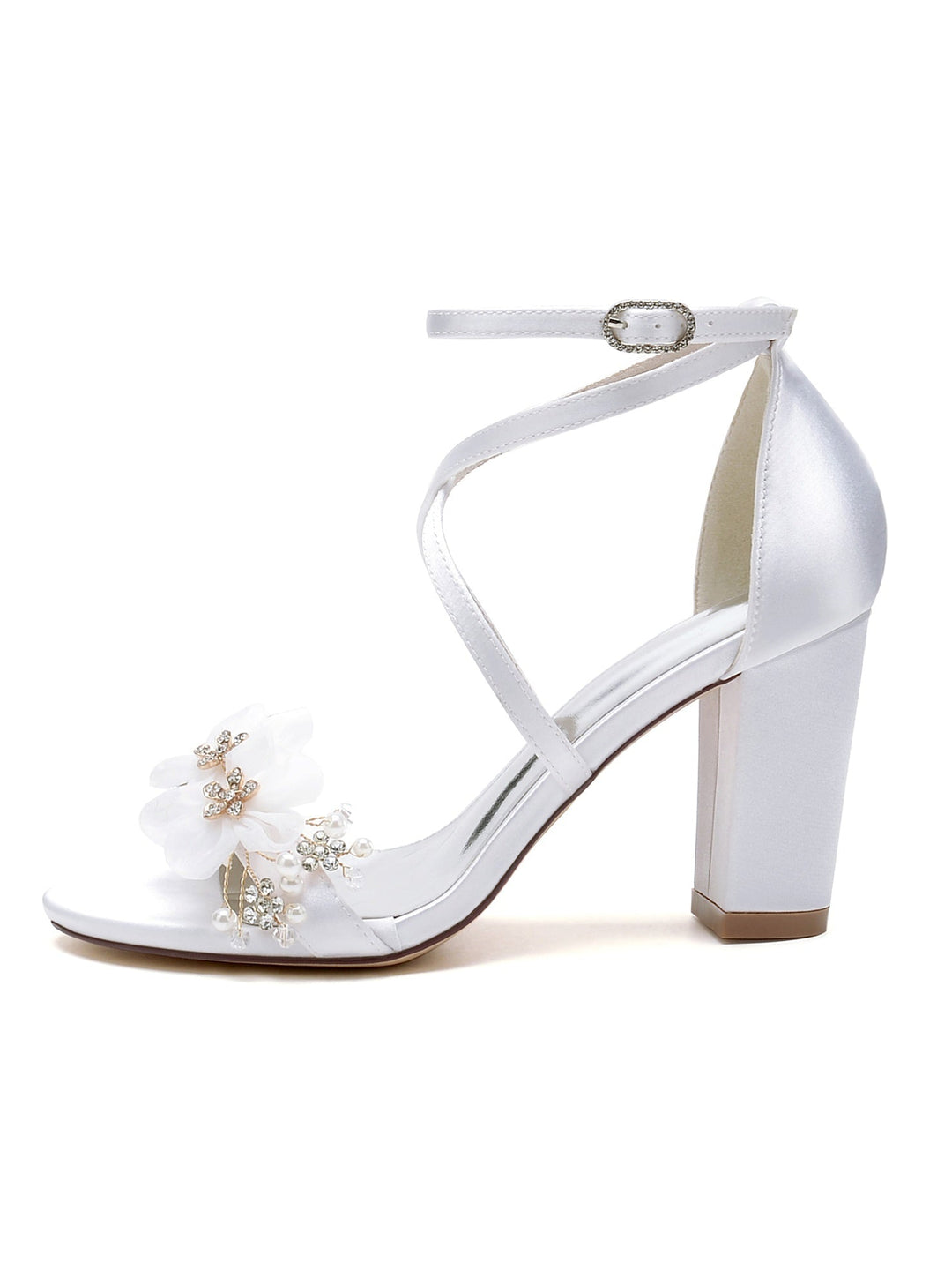 Chaussures de Mariage pour Femmes, Chaussures de Mariée à Talons Hauts et Bout Ouvert avec Strass