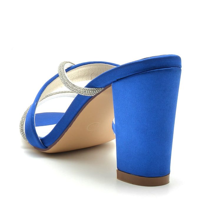 Chaussures de Mariage pour Femmes, Chaussures de Mariée à Bout Ouvert et Talon Épais en Cristal Croisé