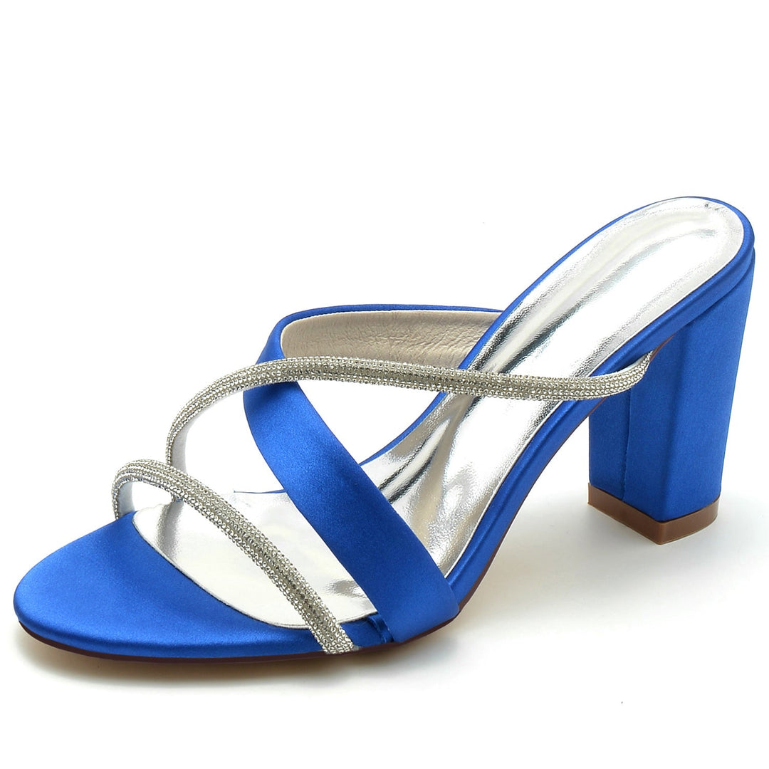 Chaussures de Mariage pour Femmes, Chaussures de Mariée à Bout Ouvert et Talon Épais en Cristal Croisé