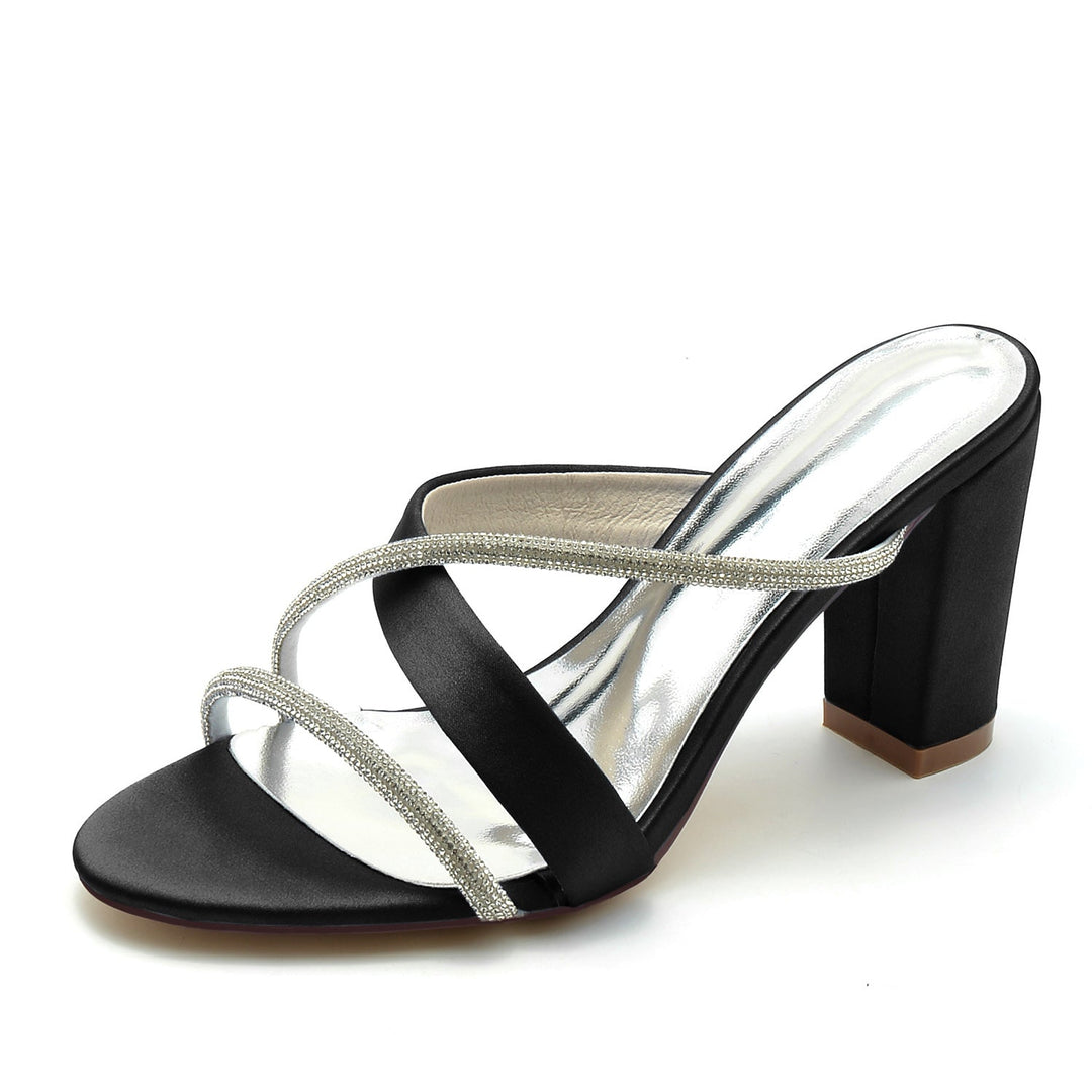 Chaussures de Mariage pour Femmes, Chaussures de Mariée à Bout Ouvert et Talon Épais en Cristal Croisé