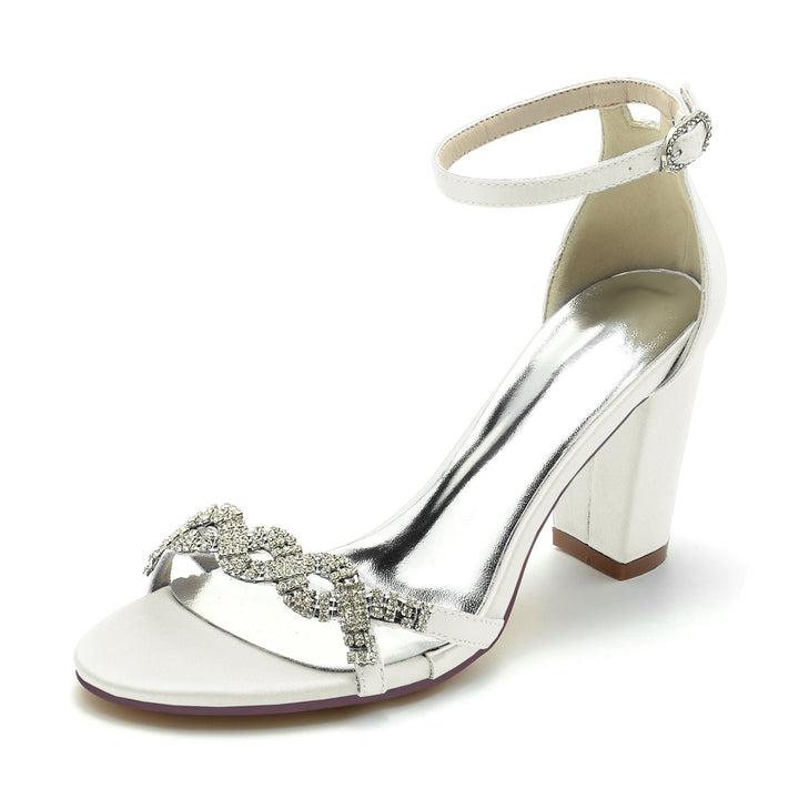 Chaussures de Mariage pour Femmes, Chaussures de Mariée à Talons Hauts et Strass, Bout Ouvert, Boucle