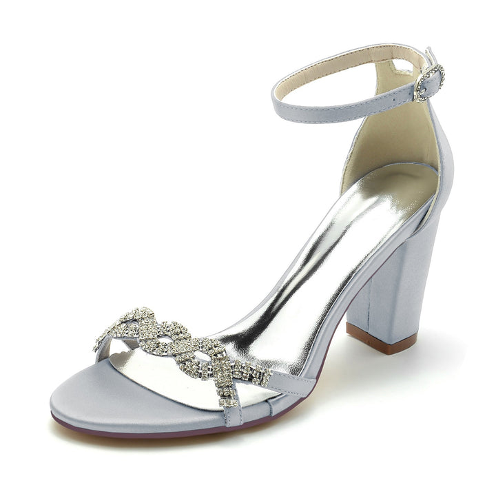 Chaussures de Mariage pour Femmes, Chaussures de Mariée à Talons Hauts et Strass, Bout Ouvert, Boucle