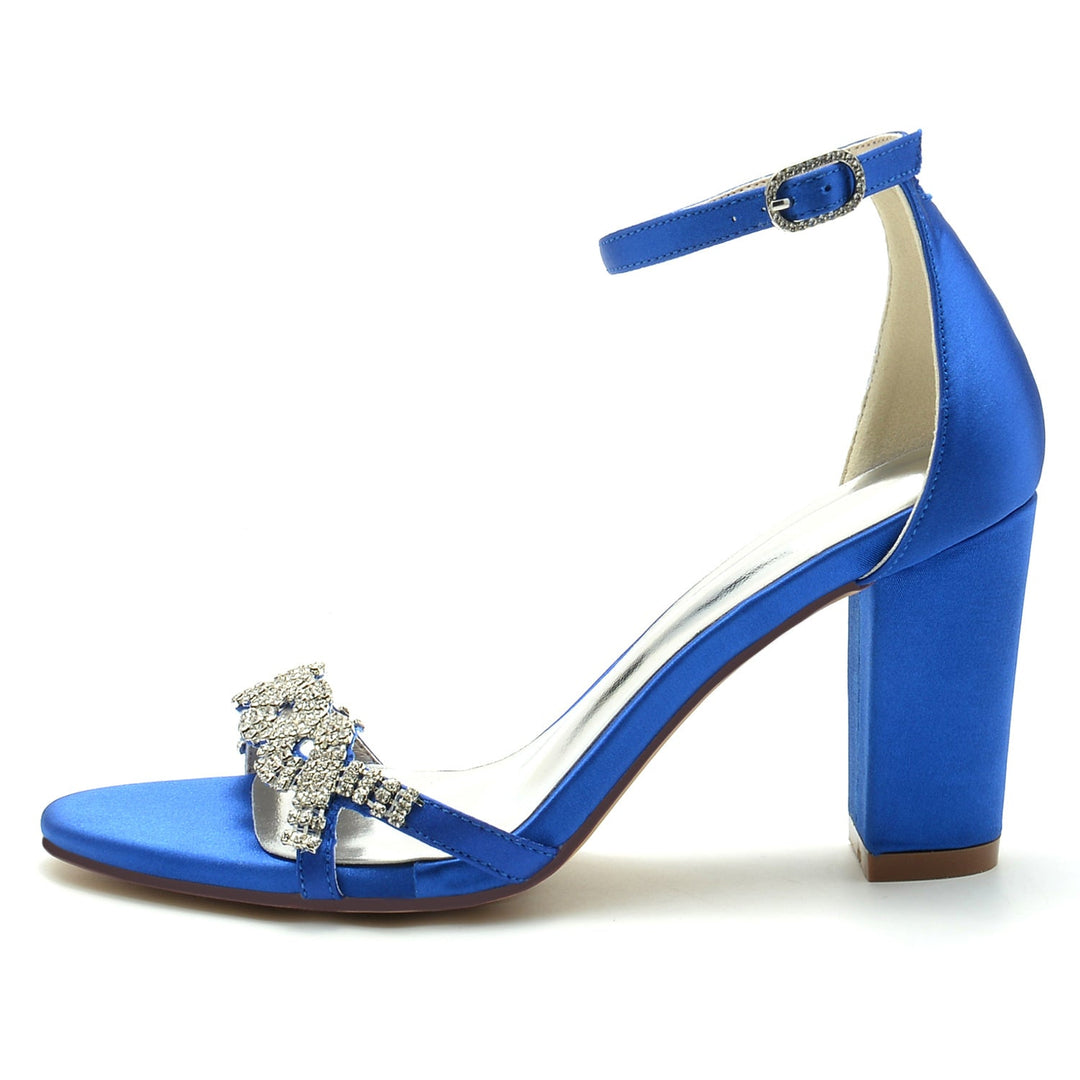 Chaussures de Mariage pour Femmes, Chaussures de Mariée à Talons Hauts et Strass, Bout Ouvert, Boucle