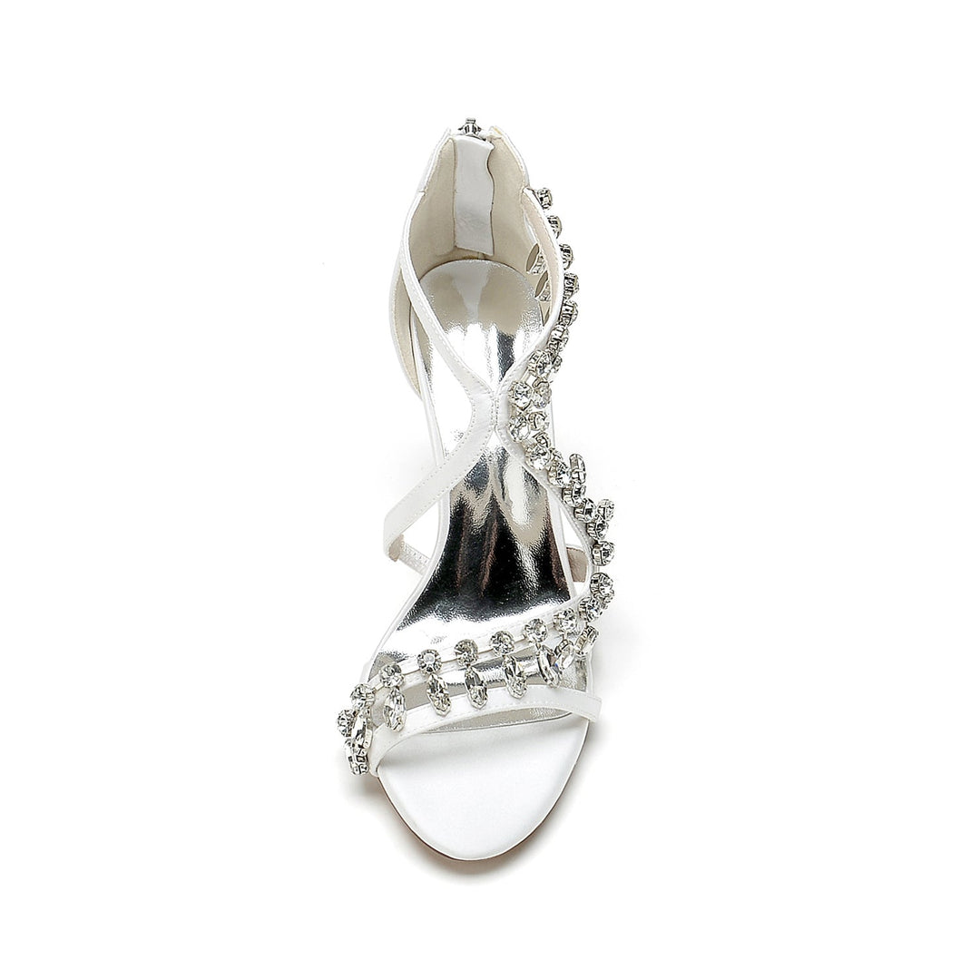 Chaussures de Mariage pour Femmes à Bout Ouvert, Talon Épais, Boucle Croisée en Strass, Chaussures de Mariée