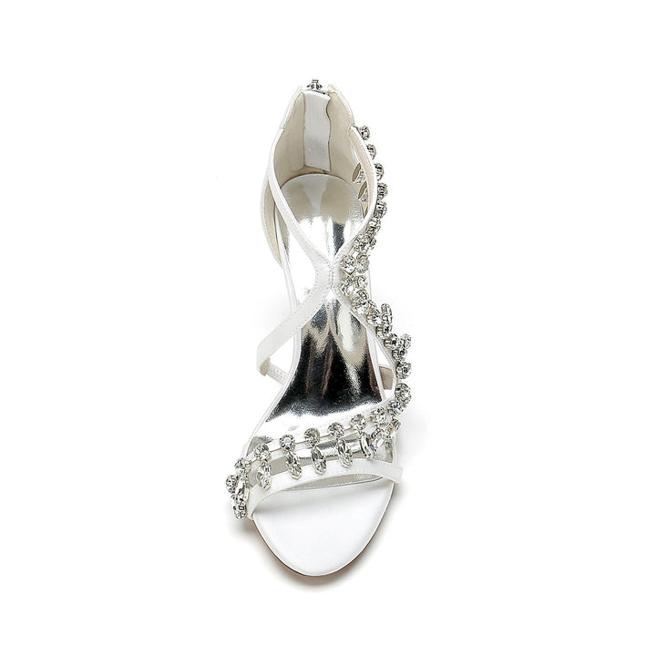 Chaussures de Mariage pour Femmes à Bout Ouvert, Talon Épais, Boucle Croisée en Strass, Chaussures de Mariée