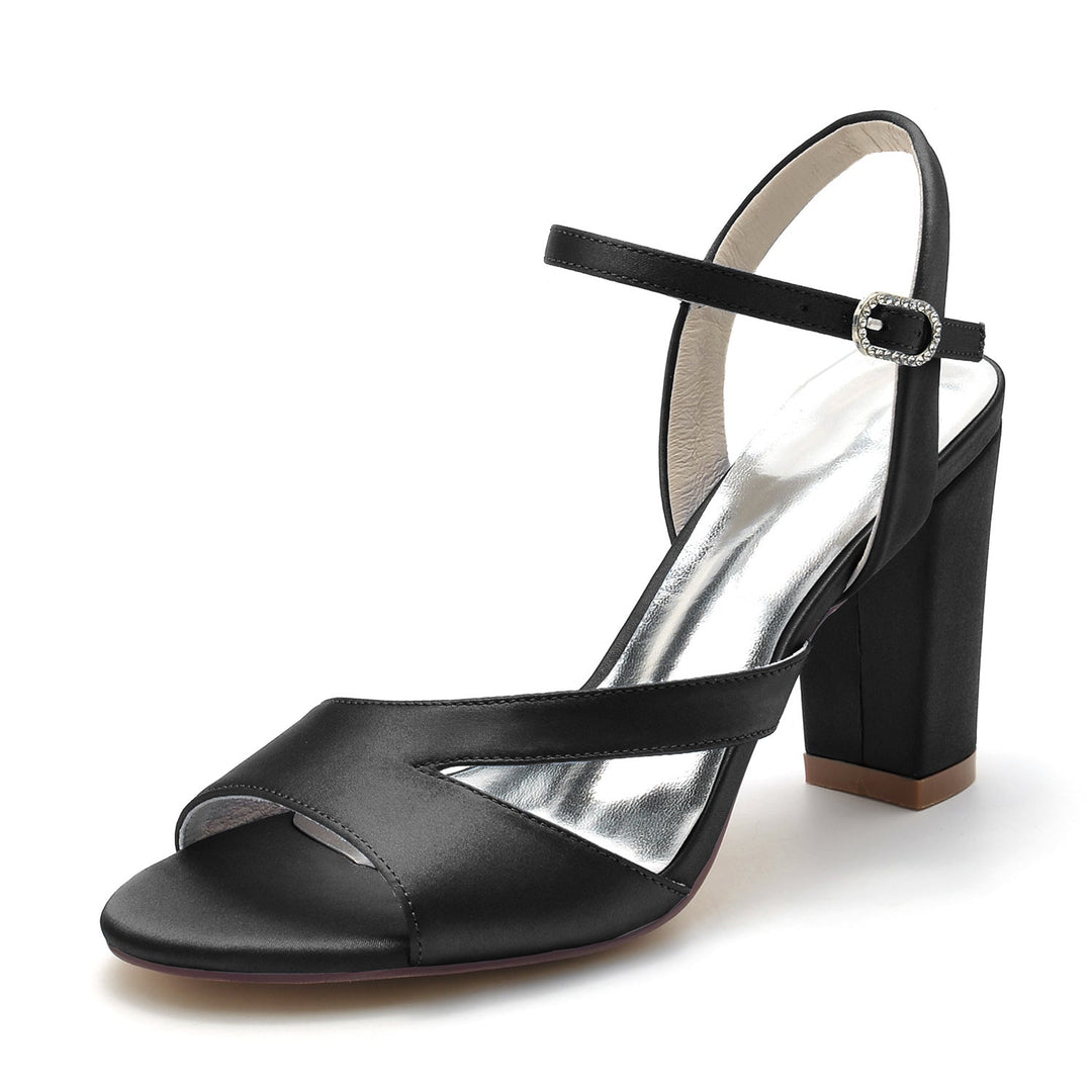 Chaussures de Mariage pour Femmes en Satin de Soie à Bout Ouvert et Boucle en Bloc