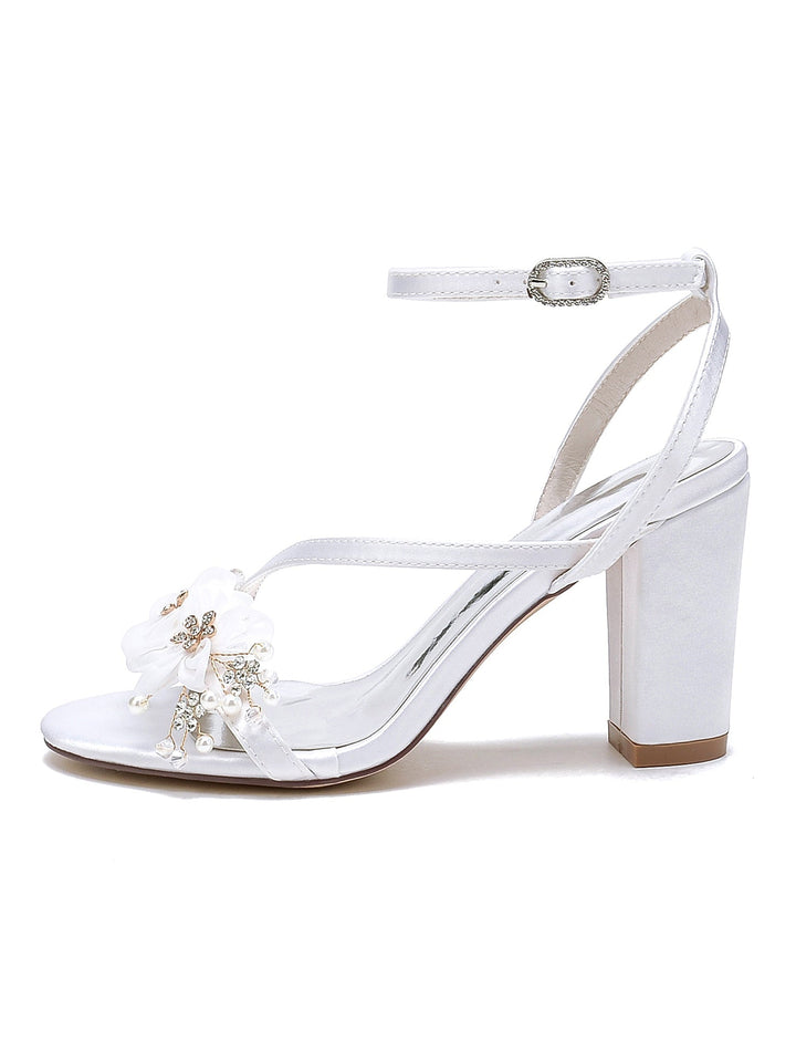 Chaussures de Demoiselle D'Honneur à Talons Hauts et Bout Ouvert en Strass pour Femmes