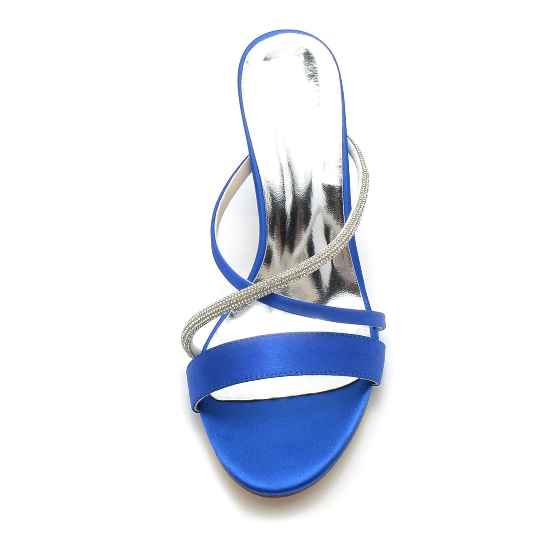 Chaussures de Mariage pour Femmes Peep Toe Block Heel Crystal Strappy Mule Chaussures de Mariée