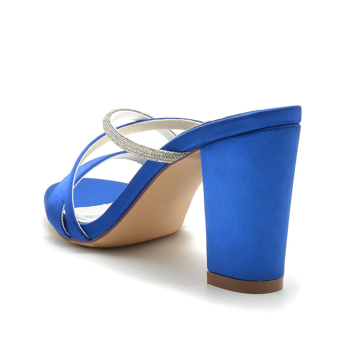 Chaussures de Mariage pour Femmes Peep Toe Block Heel Crystal Strappy Mule Chaussures de Mariée
