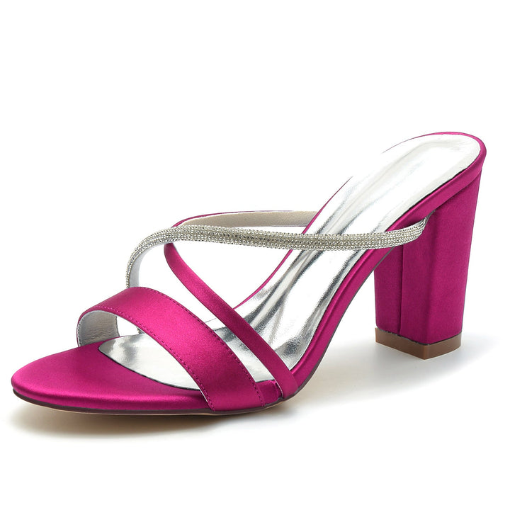 Chaussures de Mariage pour Femmes Peep Toe Block Heel Crystal Strappy Mule Chaussures de Mariée