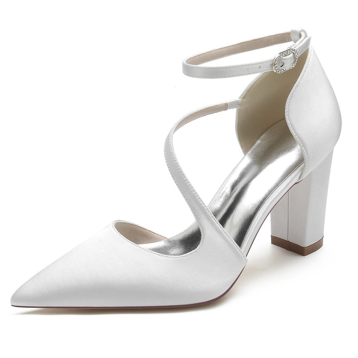 Chaussures de Mariage pour Femmes en Satin de Soie à Bout Pointu avec Boucle et Boucle Chaussures de Mariée Minimalistes