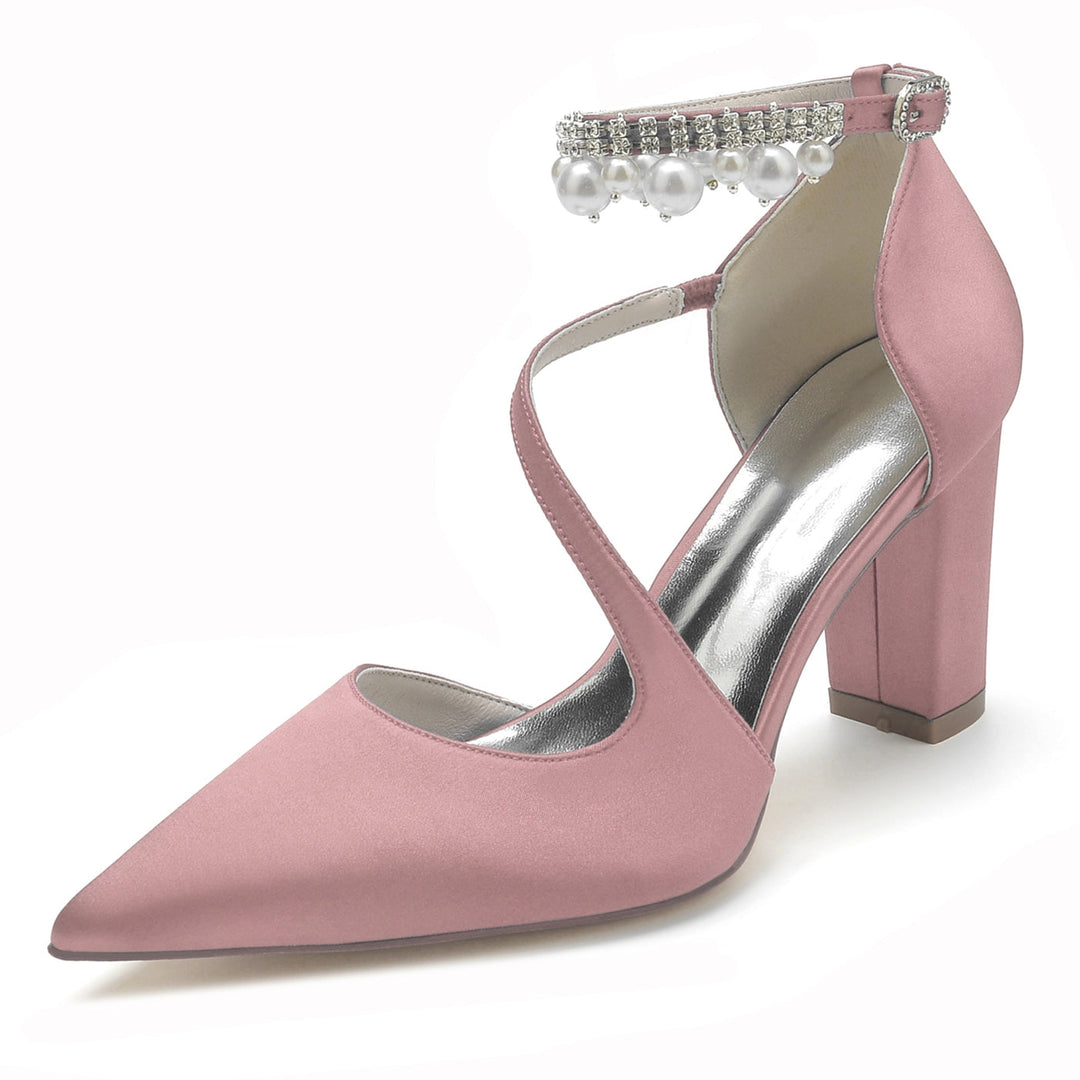 Chaussures de Mariage pour Femmes, Chaussures de Mariée à Bout Pointu et Boucle en Perles Blanches