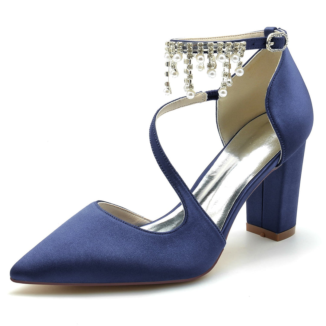 Chaussures de Mariage pour Femmes en Satin de Soie et Perles, Chaussures de Mariée à Bout Pointu et Boucle
