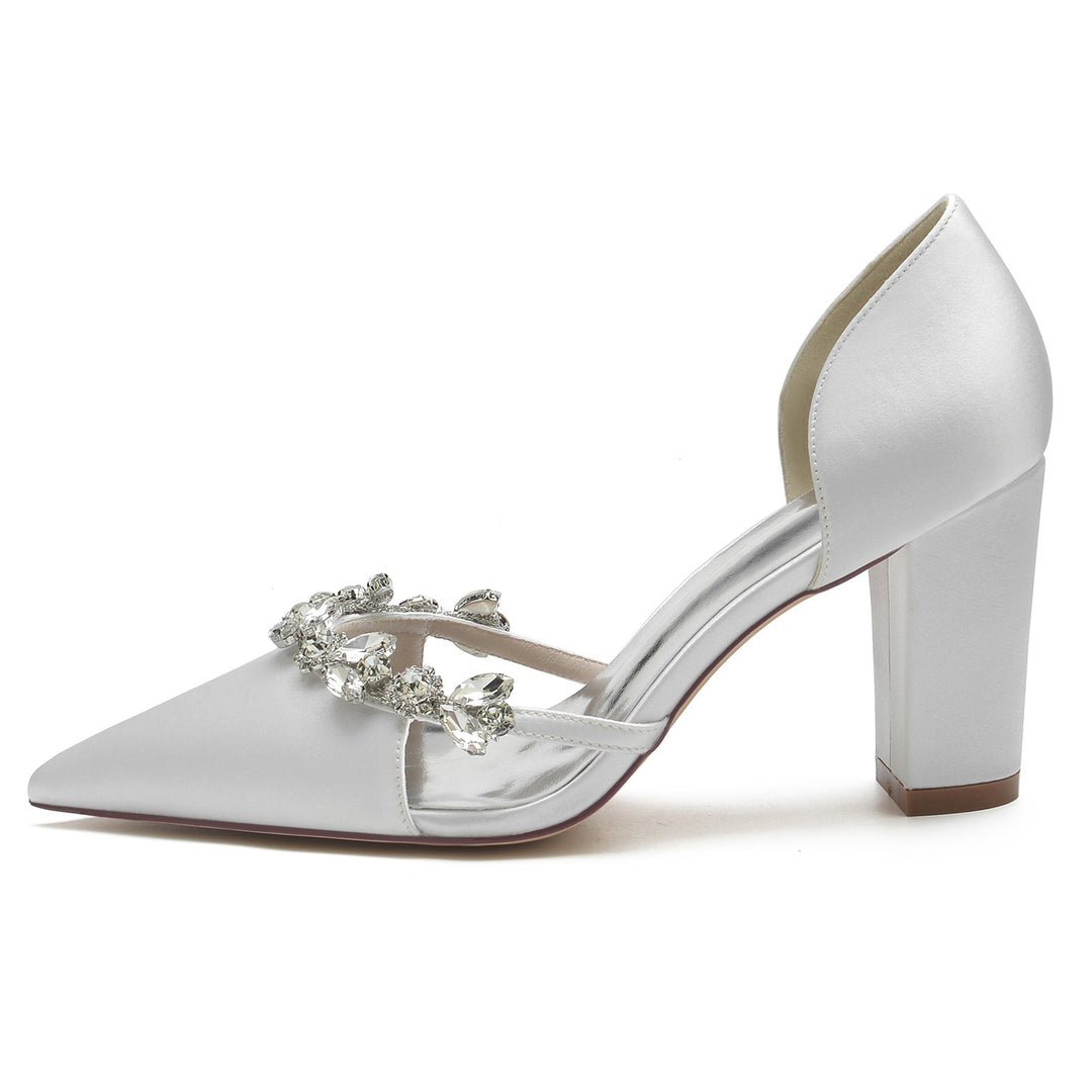 Chaussures de Mariage pour Femmes en Satin de Soie et Strass à Bout Pointu