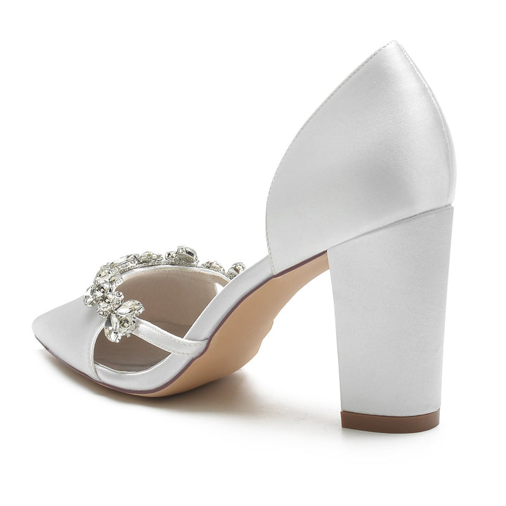 Chaussures de Mariage pour Femmes en Satin de Soie et Strass à Bout Pointu