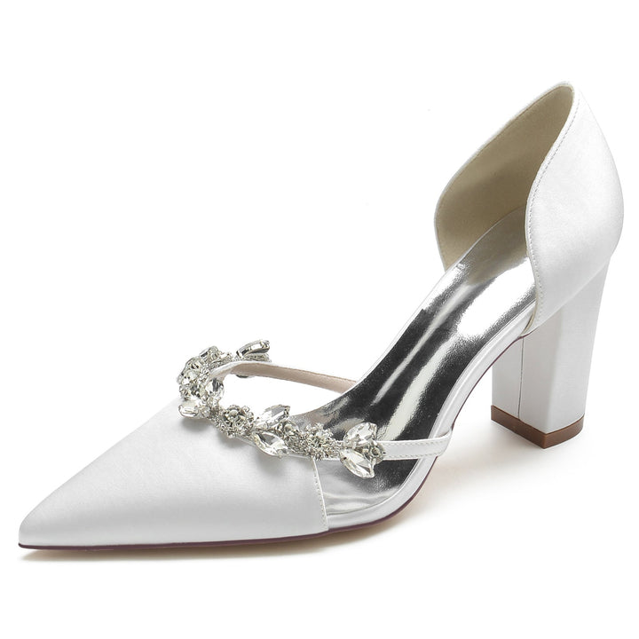 Chaussures de Mariage pour Femmes en Satin de Soie et Strass à Bout Pointu