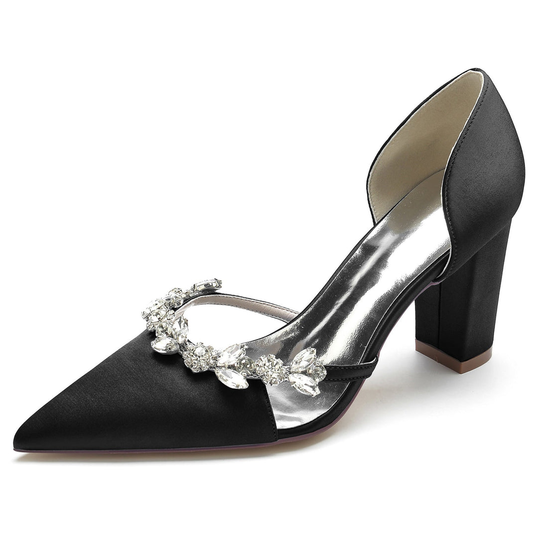 Chaussures de Mariage pour Femmes en Satin de Soie et Strass à Bout Pointu