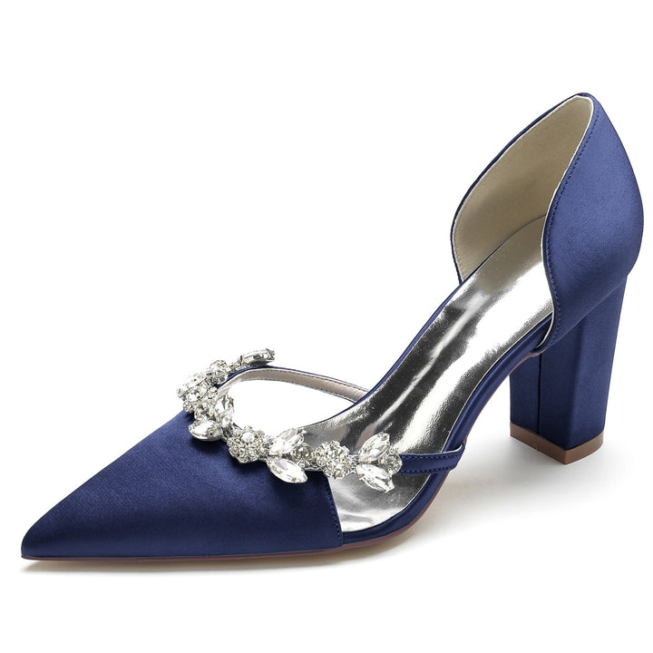 Chaussures de Mariage pour Femmes en Satin de Soie et Strass à Bout Pointu