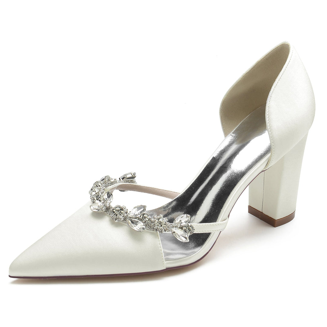 Chaussures de Mariage pour Femmes en Satin de Soie et Strass à Bout Pointu