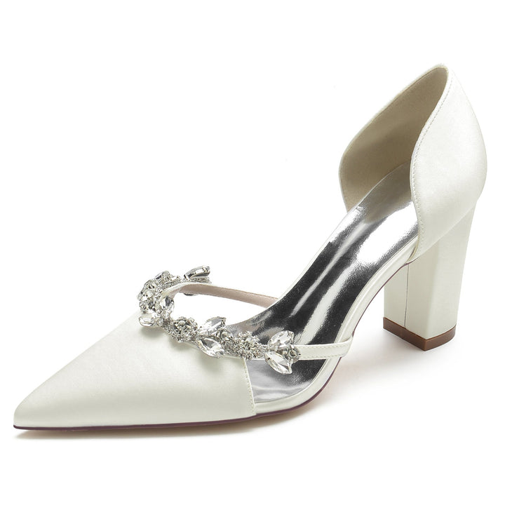 Chaussures de Mariage pour Femmes en Satin de Soie et Strass à Bout Pointu