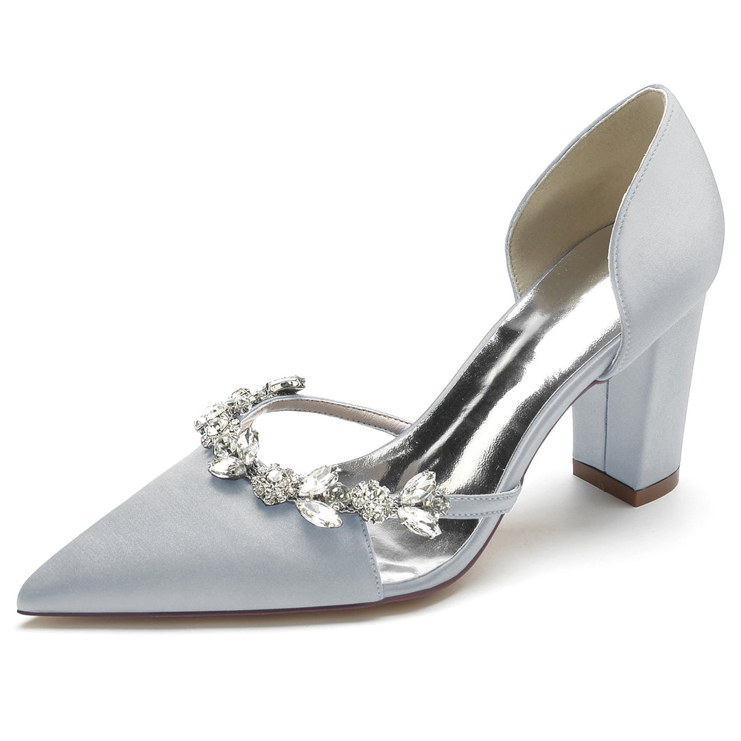 Chaussures de Mariage pour Femmes en Satin de Soie et Strass à Bout Pointu
