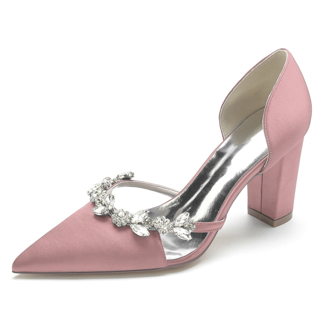 Chaussures de Mariage pour Femmes en Satin de Soie et Strass à Bout Pointu