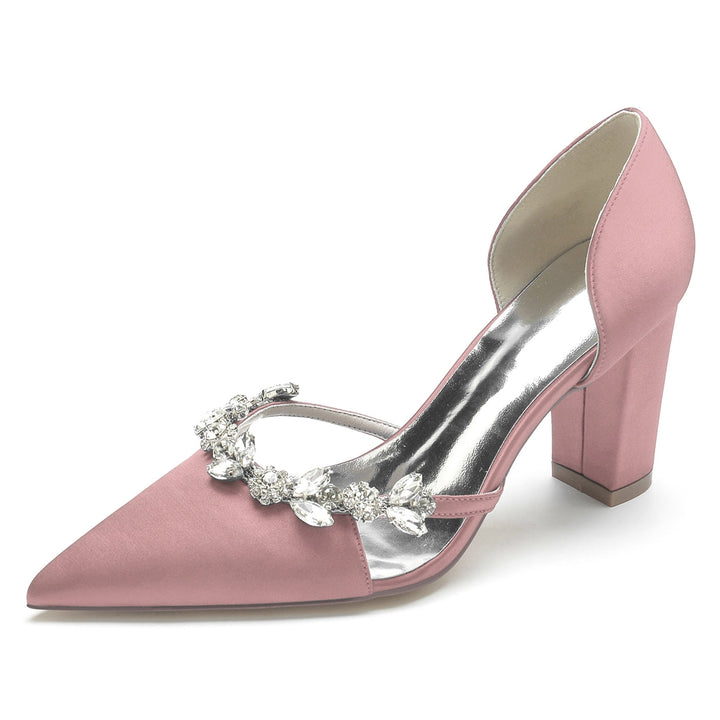 Chaussures de Mariage pour Femmes en Satin de Soie et Strass à Bout Pointu