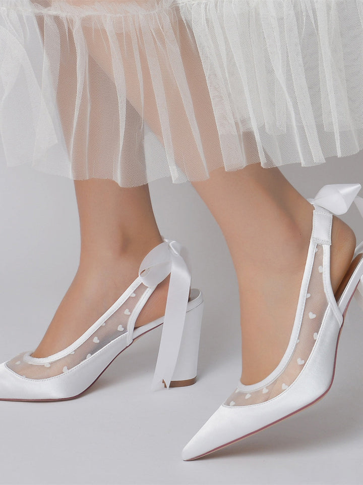 Chaussures de Demoiselle D'Honneur à Talons Hauts et Bout Pointu en Dentelle pour Femmes