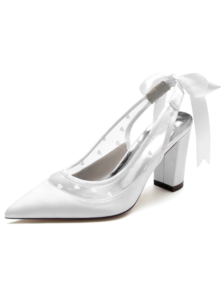 Chaussures de Demoiselle D'Honneur à Talons Hauts et Bout Pointu en Dentelle pour Femmes